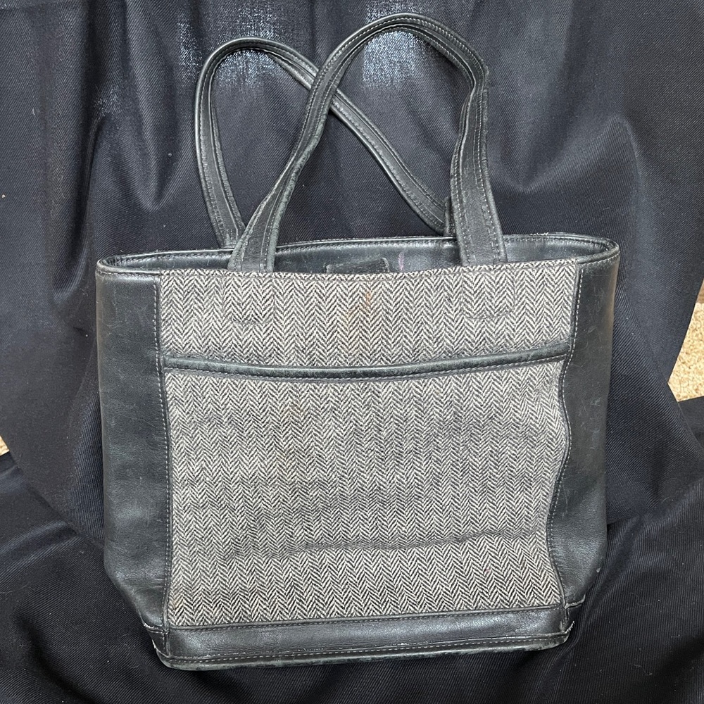 COACH BLACK LEATHER & HERRINGBONE TWEED BLEECKER SHOULDER BAG #6127